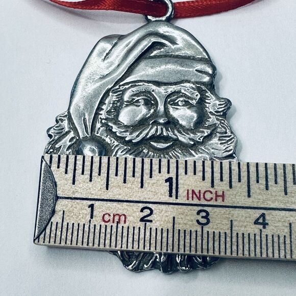 Seagull Pewter Christmas Ornament Hanging Silver Santa Head Etched 1985 VTG - Picture 5 of 7